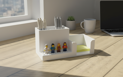 Brick-Compatible Desk Organizer in Modern Workspace