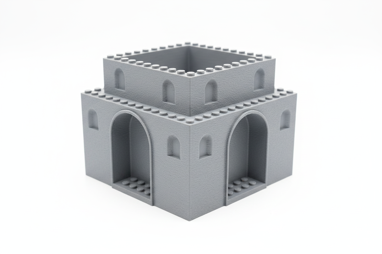 Gray castle planter - side angle view