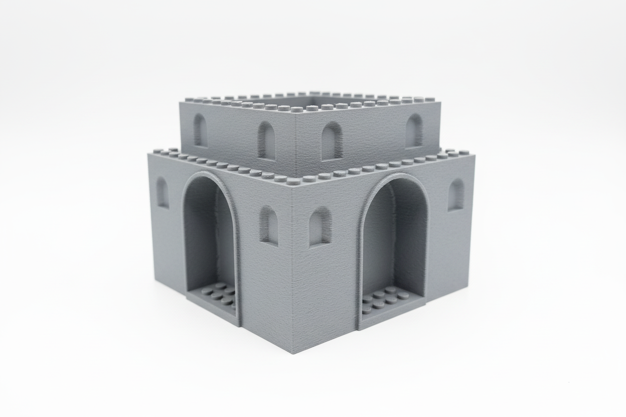 Gray castle planter with brick-compatible studs - front view